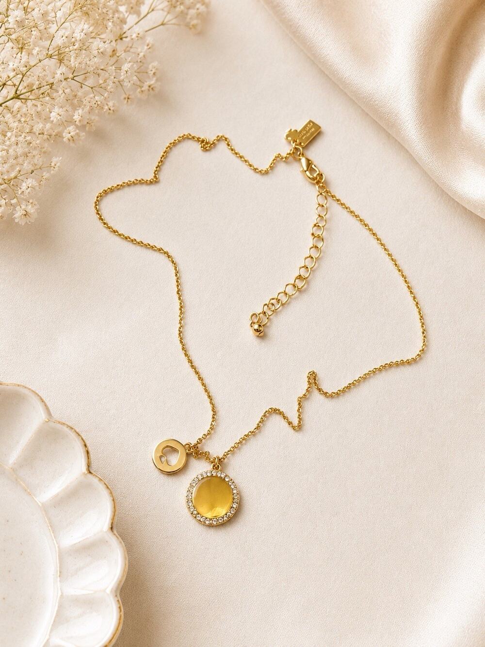 Authentic Kate Spade New York Necklace Spot The Spade Pave Charm Pendant Gold